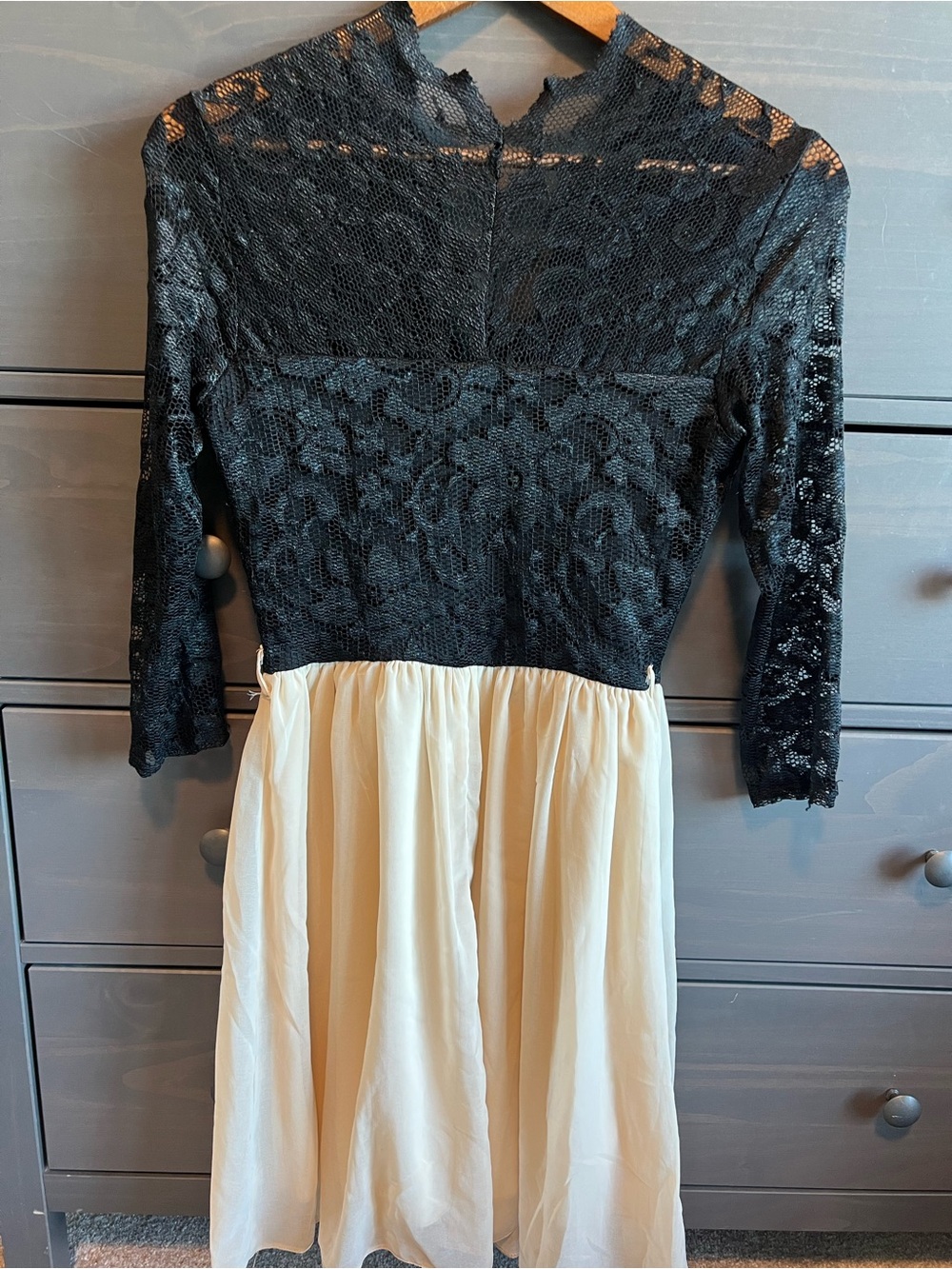 New Look Black Lace Top Cream Skirt Mini Dress